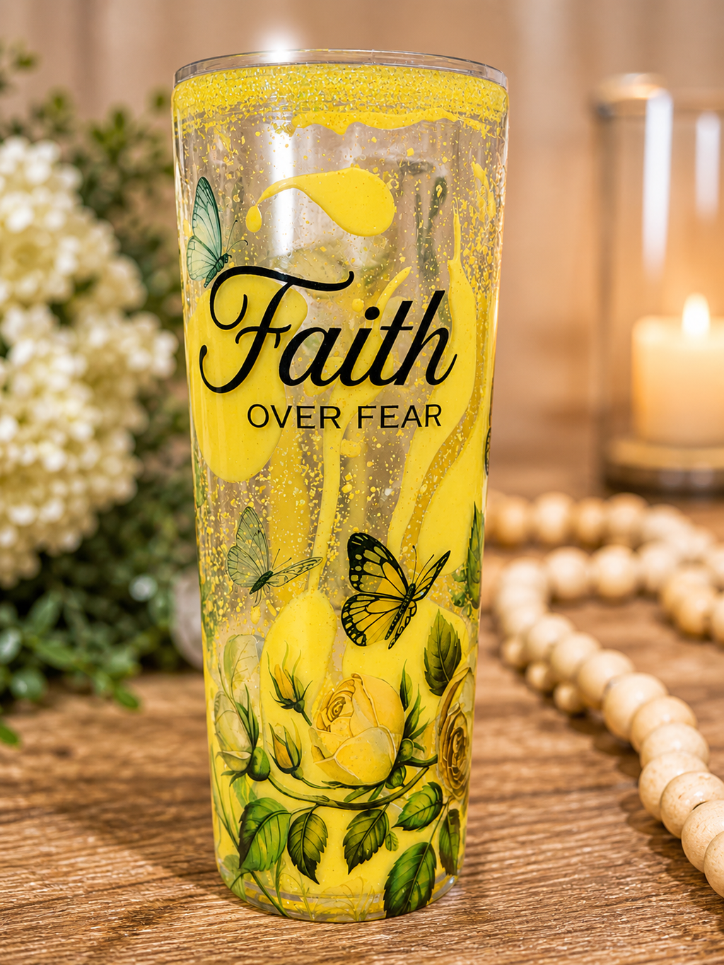 Faith Over Fear Glitter Tumbler